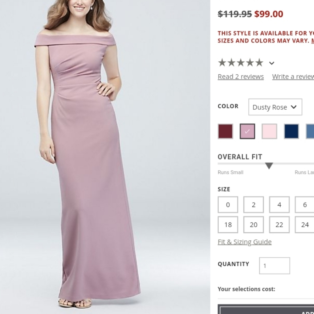 David's Bridal Off-the-Shoulder Stretch Crepe